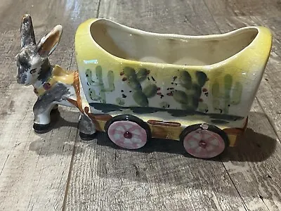 Vintage Donkey Pulling Cart Planter Hand Painted Sedum Succulent Planter • $8.50