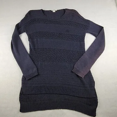 Helmut Lang Tunic Top Womens Small Navy Blue Knit Long Sleeve Bamboo Wool Blend • $19.20