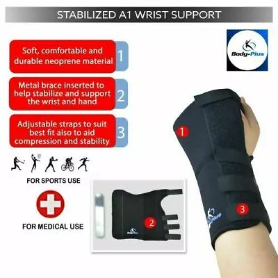 Black Wrist Support Hand Strap Splint Sprain Arthritis Stabilizer Bodyplus Uk • £4.35