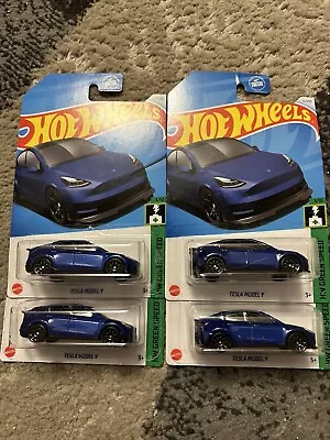 2024 Hot Wheels #15 HW Green Speed 3/10 TESLA MODEL Y Blue Lot Of 4 • $7.99