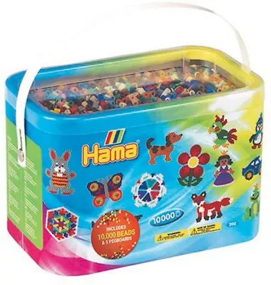 Hama 10000 Solid Mix Midi Beads Bucket 5 Pegboards Tub Multicolour 10.202-67DE • £21.61