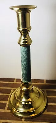 Vintage Brass 9  Candlestick Candle Stick Holder Light Green Marble • $12.58