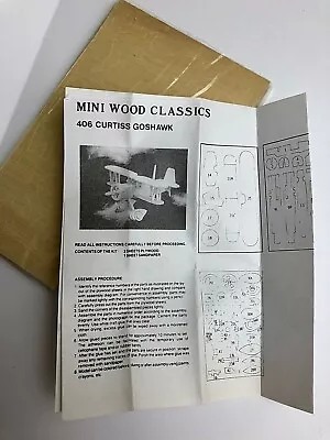 Mini Wood Classics Vintage Plane Kit 406 Curtiss Goshawk Plywood Biplane • $8.99