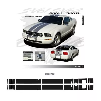 Ford Mustang GT 2005 To 2009 Gloss Black Bumper To Bumper Stripes Graphic Kit • $184.99