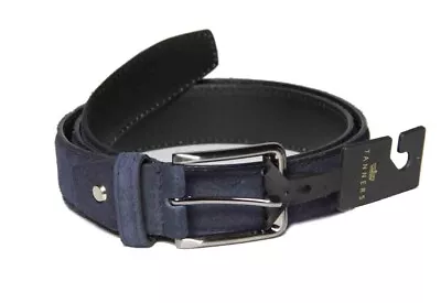 Tanners England Navy Blue Leather Suede Belt Men's Size L Or 36-40 • $39.99