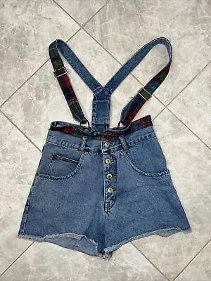 Vintage Cute Zana Di RN 74753 Jeans Shorts Womens 11/12 Flannel Suspenders • $35