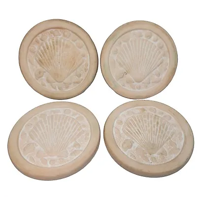 4 Clay Terracotta Drink Coasters Seashells Nautical Beach Pectin Shell  • $11.95