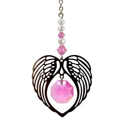 £10.99 • Buy Angel Wing Heart - Rose October Birthstone Crystal Suncatcher - Keepsake Gift