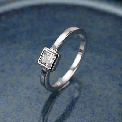 Fancy 2Ct Princess Cut Simulated CZ Bezel Engagement 925 Sterling Silver Ring • $78