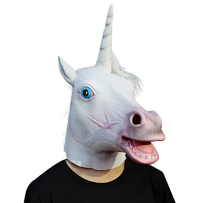 Latex Full Head Overhead Goofy Unicorn Funny Animal Cosplay Halloween Fancy Mask • £7.92