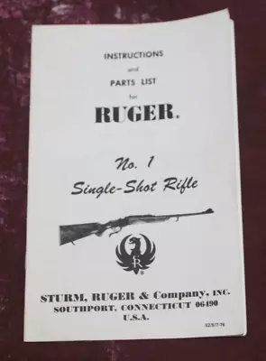 VTG 1976 Ruger No. 1 Single Shot Rifle Instructions & Parts List Manual • $7.49