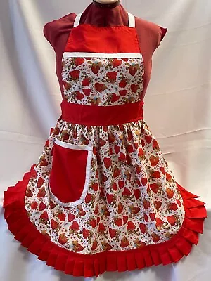 £25.99 • Buy RETRO VINTAGE 50s STYLE FULL APRON / PINNY - TEDDY BEARS & HEARTS On WHITE 