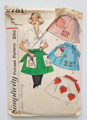 VTG 50s Simplicity Sewing Pattern 2751 Misses One Yard Apron W/Transfer CUT • $7.99
