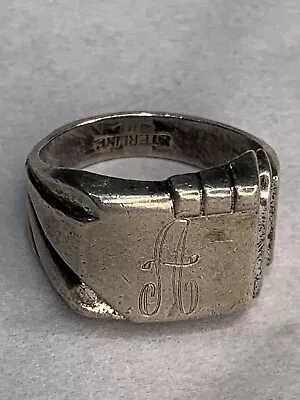 Vtg Sterling Silver Ring Signet Heavy 12.5 Gr Sz 9.5 Monogram A • $42