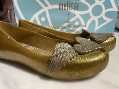 BNIB Vivienne Westwood Shoes Anglomania Melissa Ultragirl Gold Glitter Size 5/38 • £40