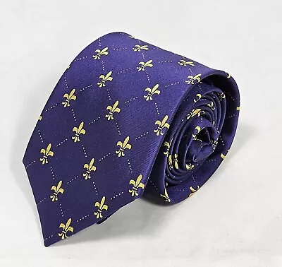 Fleur-de-lis Purple And Gold Checkered Men's Mardi Gras Fashion Wedding Neck Tie • $17.95