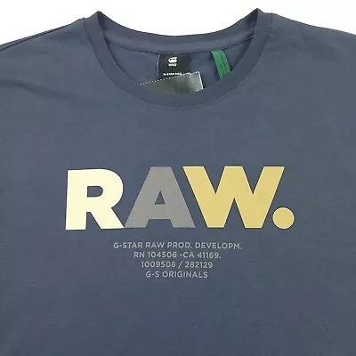 G-STAR RAW Organic Cotton Graphic Logo Tee T-Shirt In Fenten Blue Mens Large • $28.12