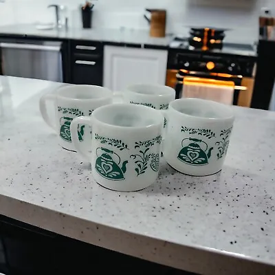 VTG Federal Milk Glass Coffee Mugs - USA -Set Of 4 Country Kitchen Design - 1950 • $30