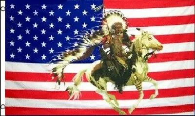 $7.94 • Buy Indian Chief & Horse US Flag 3x5 Ft USA United States Native American Headdress