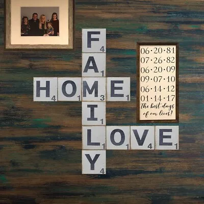 Family Home Love Scrabble Tile Large Letter Set Farmhouse Rustic Sign Wall Art • $26.99