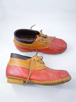 Eddie Bauer Size 8 (41) Red Rubber Tan Leather Lace Up Duck Boots Ankle Wellies • £13