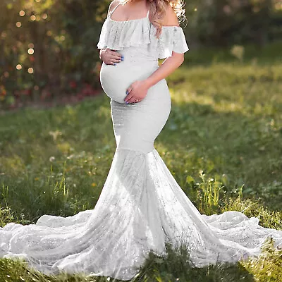 $15.08 • Buy Women Pregnants Sexy Photography Props Short Sleeve Maternity Solid Lace Dress