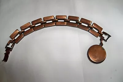 Vintage  Bronze Link Bracelet With Solid Disc Charm • $9.99