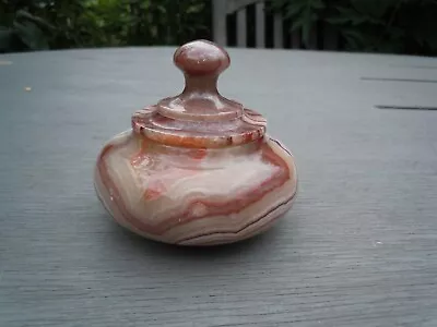 Vintage Onyx Marble Stone Trinket Jar Pot Lidded  8cm Tall • £18.50