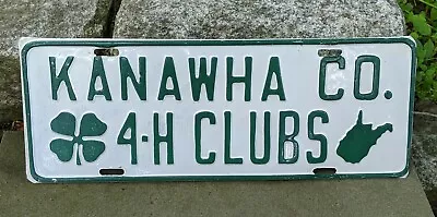 1960s KANAWHA CO 4-H CLUBS  Vintage License Plate Sign White W Green Letters • $27.95