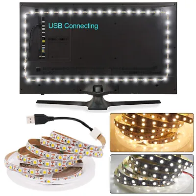 5V USB 5050 LED Strip Lights Warm White TV Backlight Tape Under Cabinet Lighting • £4.40