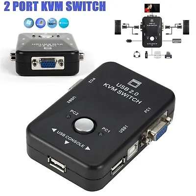 KVM Switch 2 Port USB VGA/SVGA KVM Monitor Switcher For Mouse Keyboard Sharing • $19.49