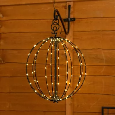 Wire Frame Fairy Light Black Metal Hanging Ball Ground Stake Solar Panel Garden • £19.99