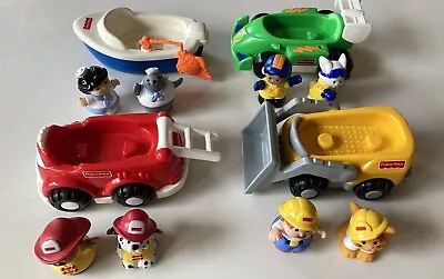 FISHER PRICE VINTAGE LITTLE PEOPLE Petmobile 4 Lot Truck Boat Car Dog Bunny Cat • $22.99