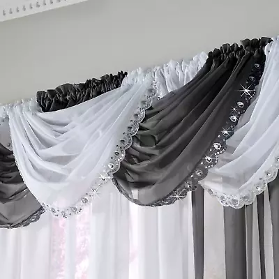 £7.99 • Buy Black Jewelled Sequin Sparkle Voile Curtain Swag Single