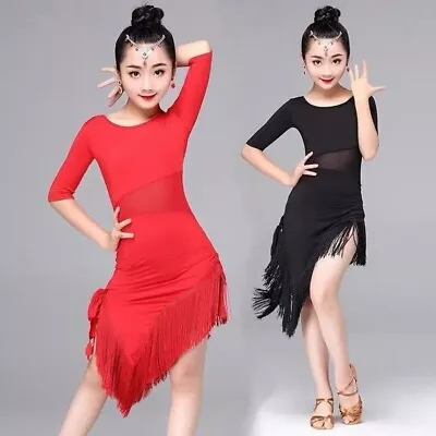 Kids Girls Tasseled Latin Salsa Dance Dress Dancewear Perform Ballroom Practice • $27.32