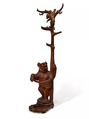 1880's Walnut German Black Forest Figural Bear Hall Tree Umbrella Stand • $12000