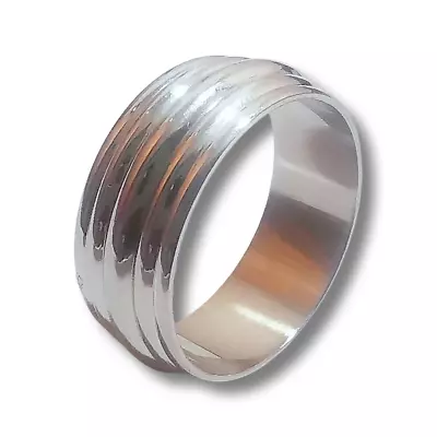 Men's Women's Solid 316L Stainless Steel Large Convex Grooved Wedding Ring  • £4.40