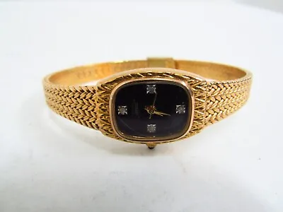 Vtg Xavier Women's Gold Tone Black Dial Adjustable Band Watch Needs Battery • $28