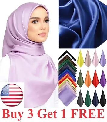 3x3 FT Solid Satin Silk Scarf Hijab Muslim Soft Large Square Head Neck Wrap Dura • $5.95