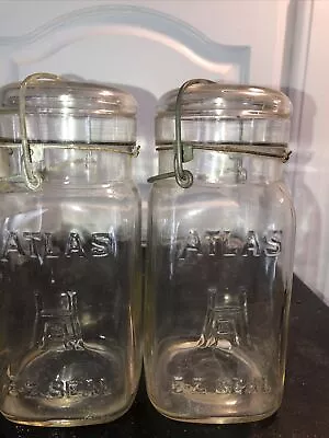 Vintage Quart Size Atlas E-Z Seal Mason Jar With Bail And Glass Top 2 • $25