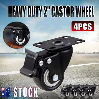 4PCS Heavy Duty 2  50mm Castor Wheel Trolley Cart Caster W/ Brakes Swivel Wheels • $16.86