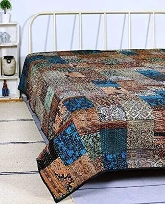 £27.12 • Buy Vintage Patchwork King Size Indian Handmade Kantha Quilt Throw Blanket Bedspread