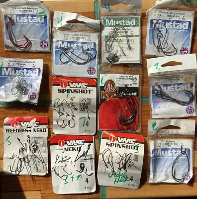 12 Packs Of Bass Fishing Hook Lot Mustad. VMC Ultra Lock Nemo Spinshot  • $9.50