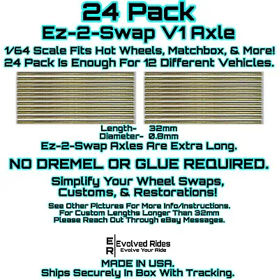 Ez-2-Swap Axle 24Pk 32mm | Hot Wheels Matchbox 1/64 Scale Custom Real Riders • $8.99