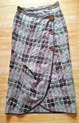 £18.99 • Buy CREA CONCEPT Woolcotton Plaid Tartan Blue Green Russet Grey Long Swingy Skirt 10