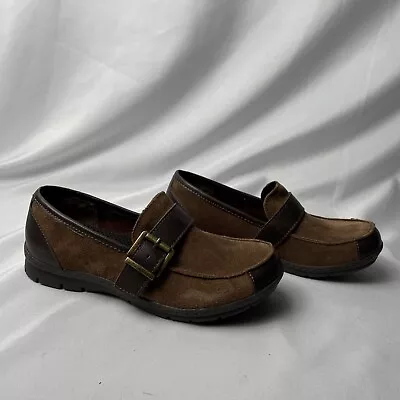 BOC Erna Womens Sz 7 M Slip On Comfort Shoes Round Toe Buckle Brown Suede Loafer • $22.45