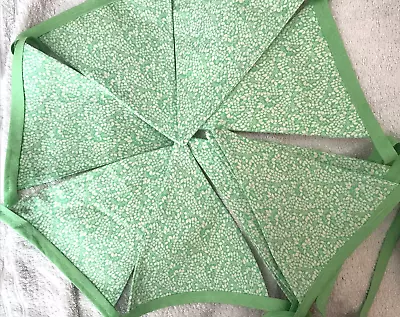 Handmade Party Garden Fabric Bunting New Tiny Green Leaves • £12.95