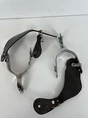 VTG  Pair Steel Horse Saddle Spurs Stirrups  3.5” Wide Korea Missing Fastener • $39.99