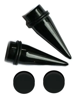 7/16 11mm Black Tapers Single Flare Plugs Ear Stretching Gauging Kit Gauge • $15.49