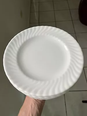 SCHONWALD Germany WHITE SWIRL RIMMED APPETIZER SALAD Or DESSERT PLATES  EUC • $36